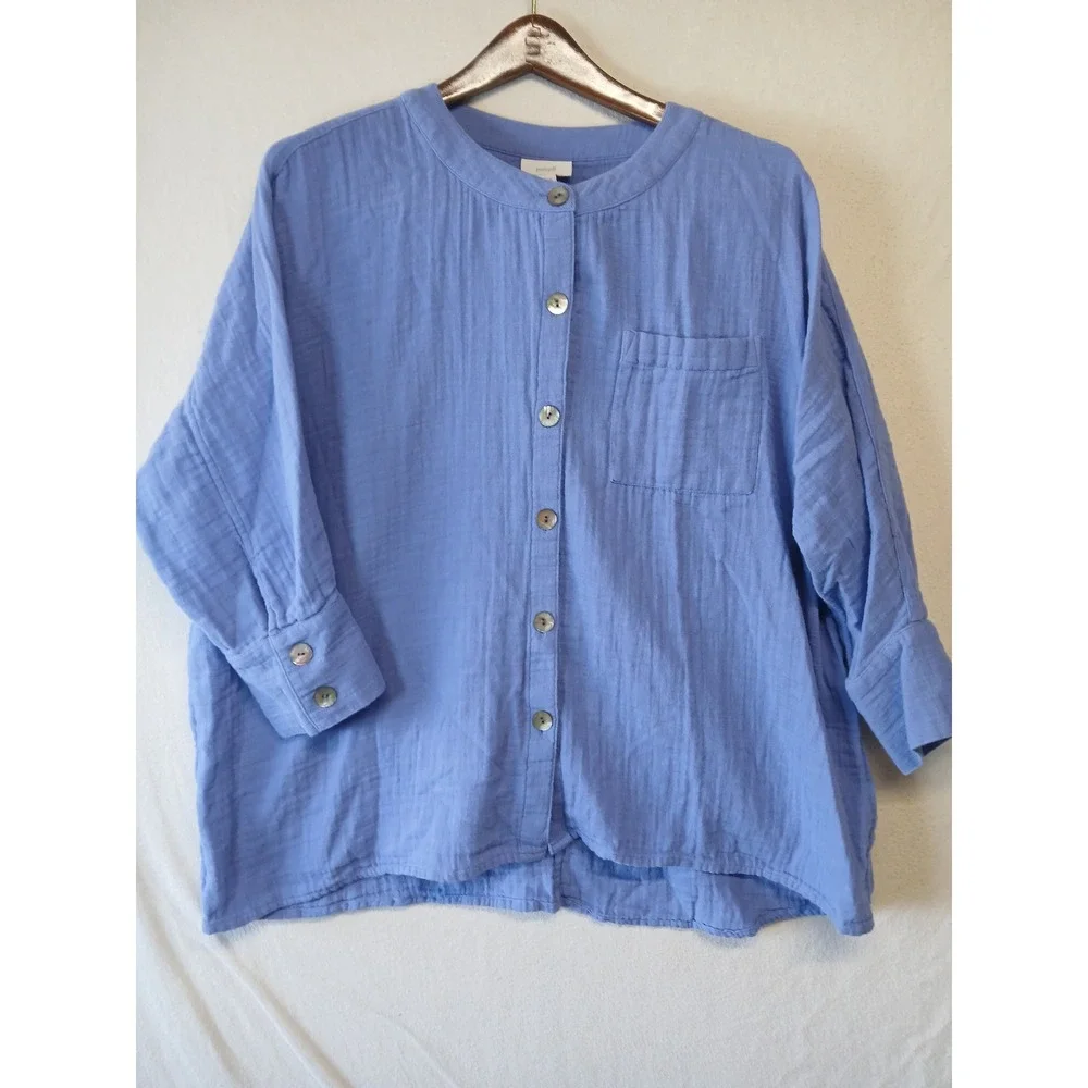 J Jill cotton guaze Tunic lagenlook pastel‎ garden button up flowy oversized